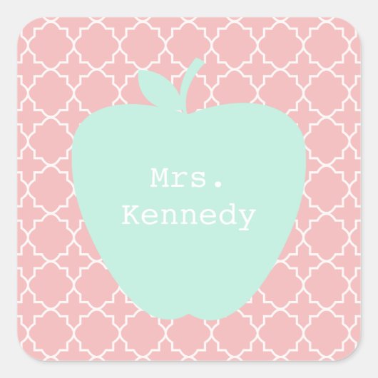 Blue Apple koraal Quatrefoil Leraar Vierkante Sticker (Voorkant)