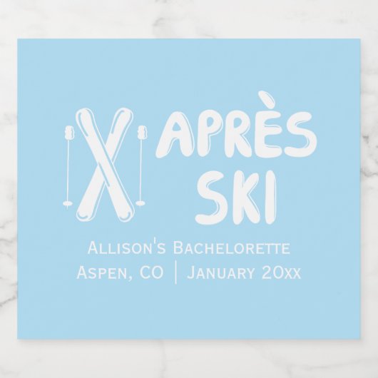 Blue Apres Ski Bachelorette Party Champagne Sparkling Wijnetiket (Enkel label)