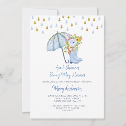 Blue April Showers brengen May Flowers Baby shower Kaart (Voorkant)