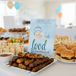 Blue Aqeeqah Baby boy Food Sign Reclamebord Met Voetstuk