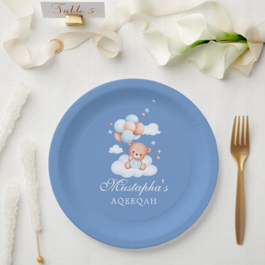 Blue Aqiqah Baby Boy Paper Plates Papieren Bordje (Huwelijk)