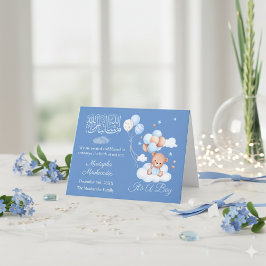 Blue Aqiqah It’s a Boy Birth Announcement Card Aankondiging