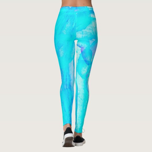 Blue Aqua Abstract Pattern Monogram Active Leggi Leggings (Achterkant)