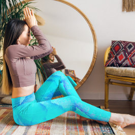Blue Aqua Abstract Pattern Monogram Active Leggi Leggings