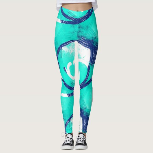 Blue Aqua Abstract Pattern Yoga Leggings (Voorkant)