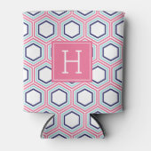 Blue Aqua and Pink Honeycomb Pattern Monogrammed Blikjeskoeler (Voorkant)