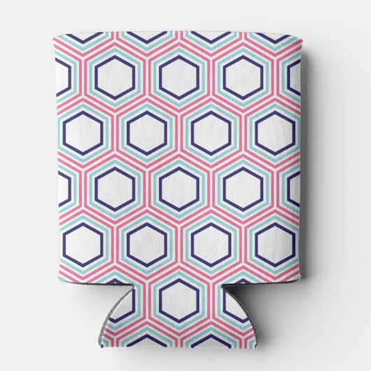 Blue Aqua and Pink Honeycomb Pattern Monogrammed Blikjeskoeler (Achterkant)