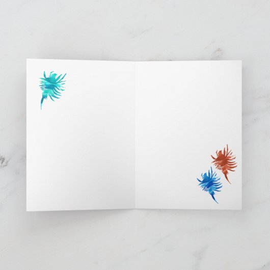 Blue-Aqua-Coral Silhouette conch shell Card Kaart (Binnen)