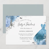 Blue Aqua Dress & Flowers 60th & Fabulous Birthday Kaart (Voorkant / Achterkant)