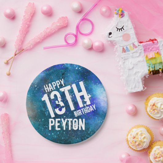 Blue Aqua Galaxy Gepersonaliseerd Verjaardagsfeest Papieren Bordje (Feest)