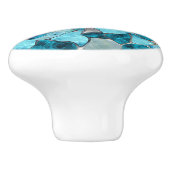 Blue aqua gemstone abstract cells keramische knop (Zijkant)