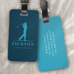 Blue Aqua gepersonaliseerde Monogram Golfer Bagagelabel<br><div class="desc">Dit ontwerp heeft een golfer die een club zwaait en heeft twee tekstvelden die u kunt gebruiken om het te personaliseren - misschien met een naam en een golfteam of -club.</div>