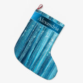 Blue Aqua Glam Glitz Kerstnaam Grote Kerstsok (Voorkant (Hangend))