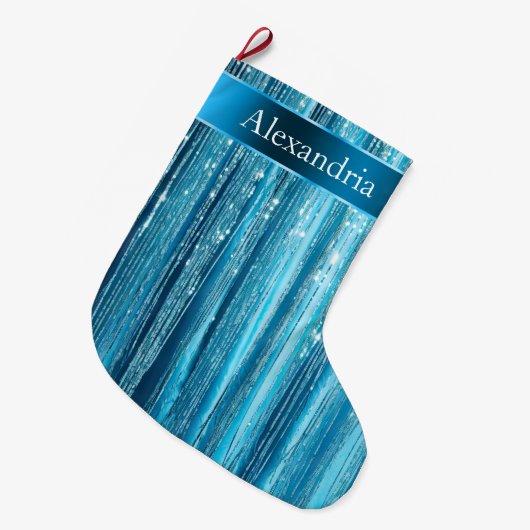 Blue Aqua Glam Glitz Kerstnaam Grote Kerstsok (Voorkant (Hangend))