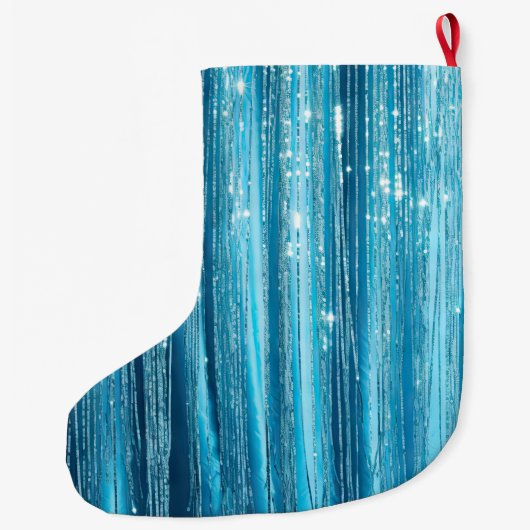Blue Aqua Glam Glitz Kerstnaam Grote Kerstsok (Achterkant)