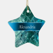 Blue Aqua Glam Glitz Kerstnaam Keramisch Ornament (Rechts)