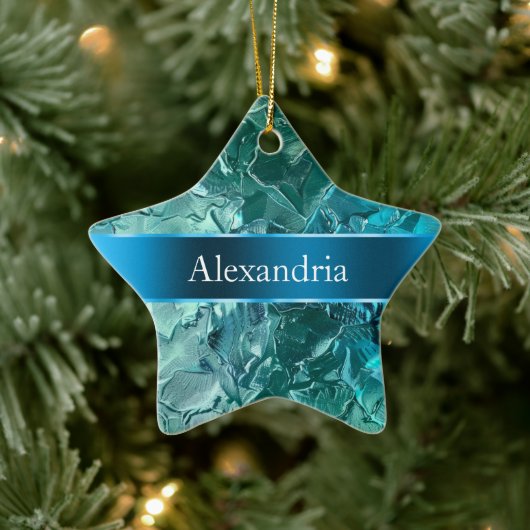 Blue Aqua Glam Glitz Kerstnaam Keramisch Ornament (Boom)