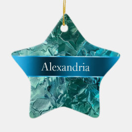 Blue Aqua Glam Glitz Kerstnaam Keramisch Ornament