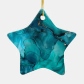 Blue Aqua Glam Glitz Kerstnaam Keramisch Ornament (Achterkant)