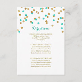 Blue Aqua Gold Confetti Wedding Direction Insert Informatiekaartje