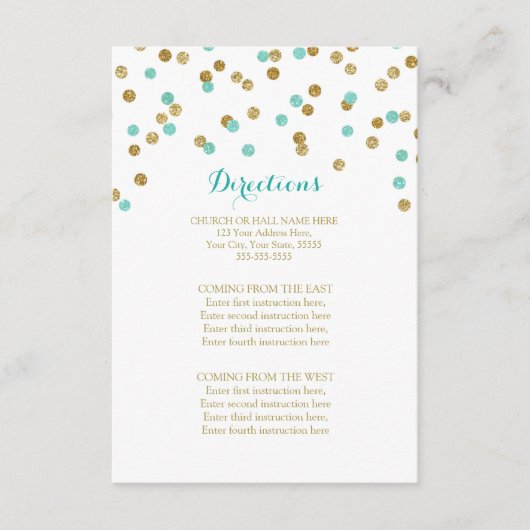 Blue Aqua Gold Confetti Wedding Direction Insert Informatiekaartje (Voorkant)