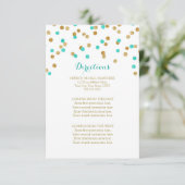 Blue Aqua Gold Confetti Wedding Direction Insert Informatiekaartje (Staand voorkant)