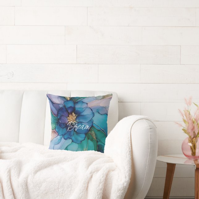 Blue Aqua Gold Floral Kussen (Bank)