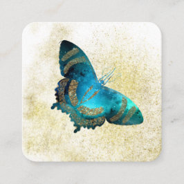 *~* Blue Aqua Gold Glitter Gilded Gold Butterfly Vierkante Visitekaartje