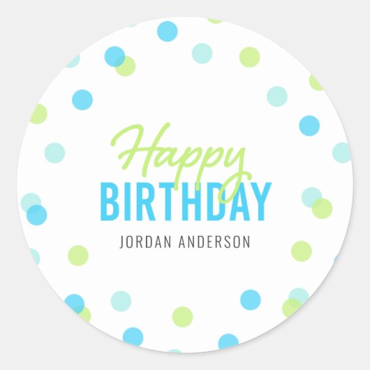 Blue Aqua Green Confetti Happy Birthday Ronde Sticker (Voorkant)