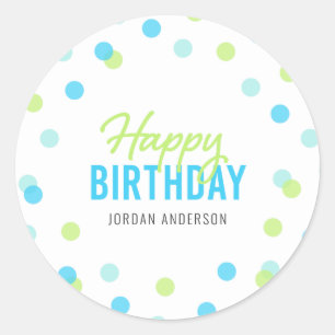 Blue Aqua Green Confetti Happy Birthday Ronde Sticker