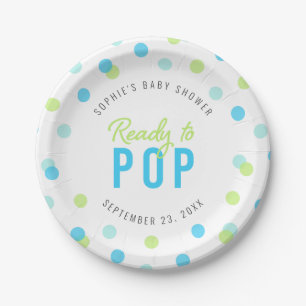 Blue Aqua Green Confetti Ready to Pop Baby shower Papieren Bordje