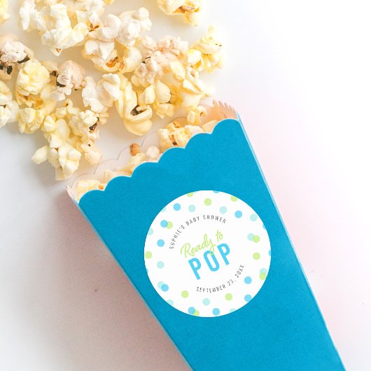 Blue Aqua Green Confetti Ready to Pop Baby shower Ronde Sticker
