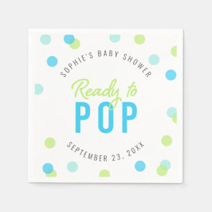 Blue Aqua Green Confetti Ready to Pop Baby shower Servet
