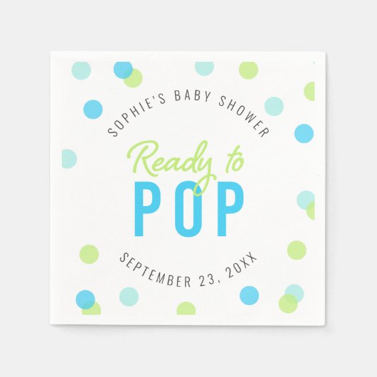 Blue Aqua Green Confetti Ready to Pop Baby shower Servet (Voorkant)