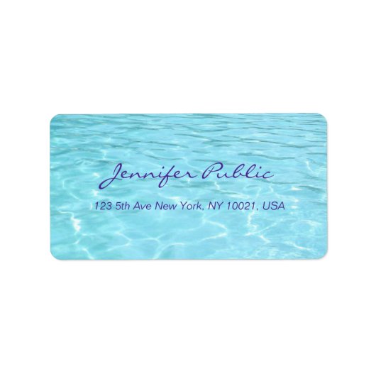 Blue Aqua Handgeschreven Script Moderne Water Sjab Etiket (Voorkant)
