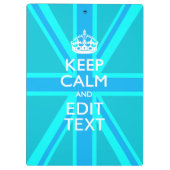 Blue Aqua Keep Calm en Jouw tekst Union Jack Klembord (Achterkant)