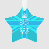 Blue Aqua Keep Calm en Jouw tekst Union Jack Ornament (voorkant)