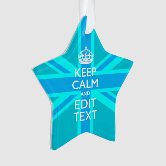 Blue Aqua Keep Calm en Jouw tekst Union Jack Ornament (voorkant)