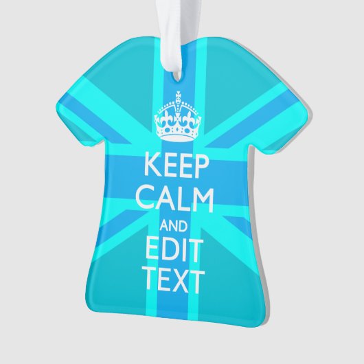 Blue Aqua Keep Calm en Jouw tekst Union Jack Ornament (voorkant)