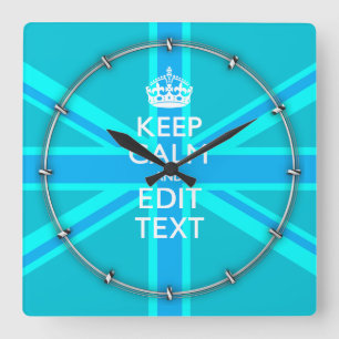 Blue Aqua Keep Calm en Jouw tekst Union Jack Vierkante Klok