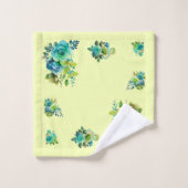 Blue Aqua Limoen Olive Bloemen Handdoek Set (Wasdoekje)