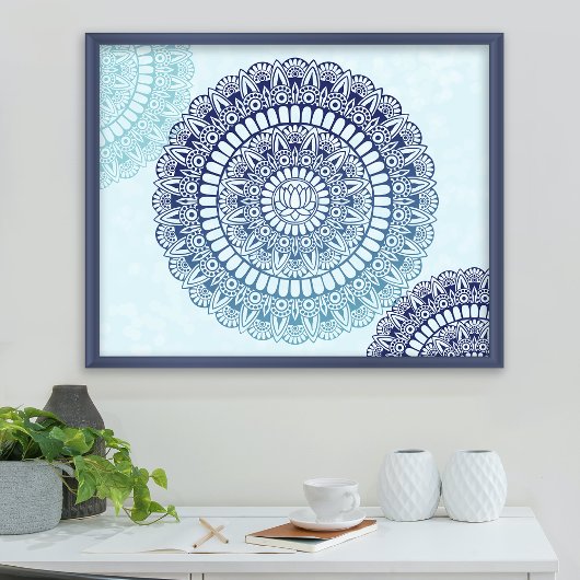 Blue Aqua Lotus Henna Mandala Print