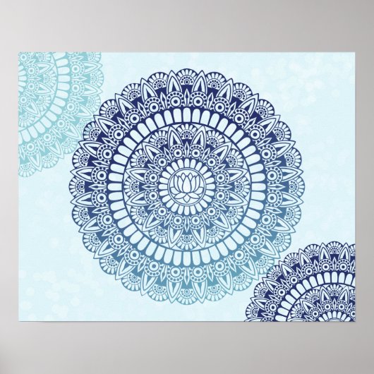 Blue Aqua Lotus Henna Mandala Print (Voorkant)