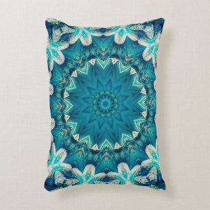 Blue Aqua Mandala Rosette Retro Hippie Accent Kussen