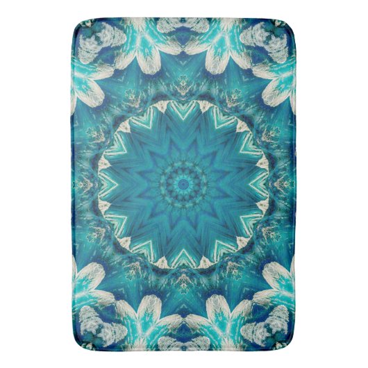 Blue Aqua Mandala Rosette Retro Hippie Badmat (Voorkant Verticaal)