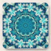 Blue Aqua Mandala Rosette Retro Hippie Bier Onderzetter (Voorkant)