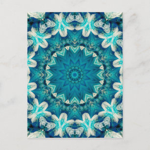 Blue Aqua Mandala Rosette Retro Hippie Briefkaart