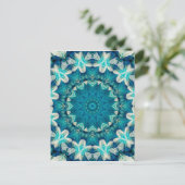 Blue Aqua Mandala Rosette Retro Hippie Briefkaart (Staand voorkant)