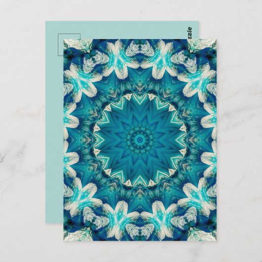 Blue Aqua Mandala Rosette Retro Hippie Briefkaart (Voorkant / Achterkant)