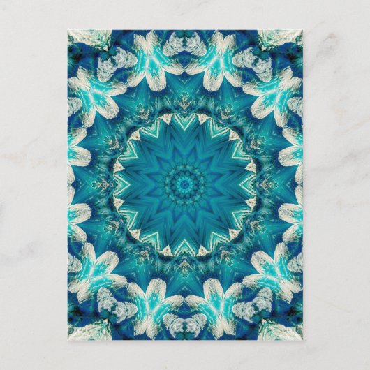 Blue Aqua Mandala Rosette Retro Hippie Briefkaart (Voorkant)